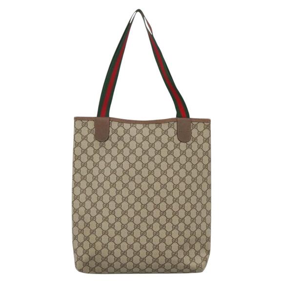 GUCCI GG Supreme Web Sherry Line Tote Bag Pvc Beige Red 39 02 003 - Picture 3 of 16